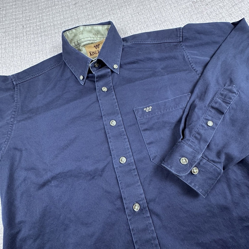 King Ranch Button Shirt Men S Navy Long Sleeve Western Workwear Pocket Canvas‎